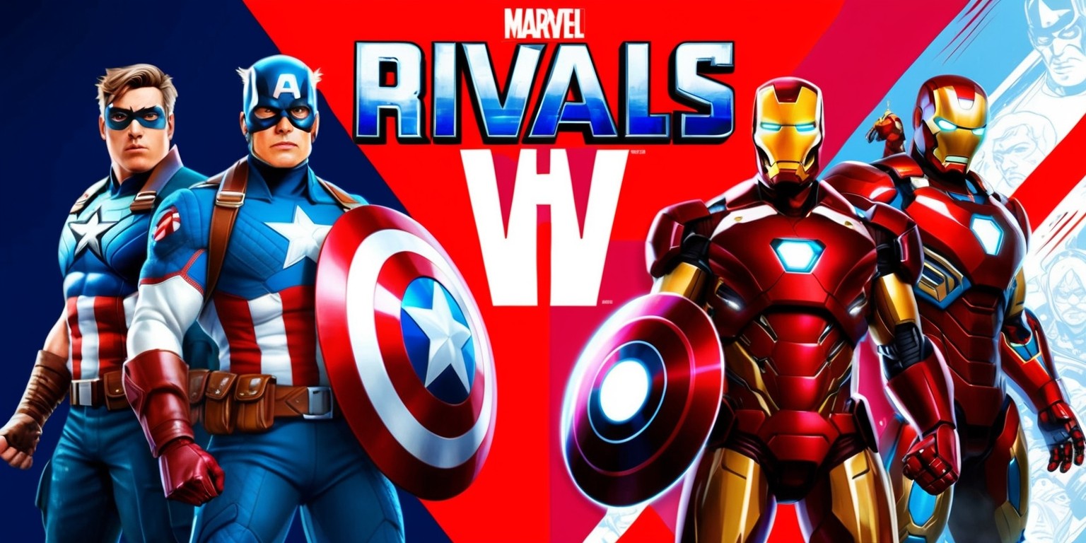 A vivid, dynamic illustration of the Marvel Rivals game, set against a bold, contrasting background that highlights the graphic novel-inspired artwork, with iconic Marvel characters standing back-to-back, their dynamic poses and facial expressions showcasing their unique personalities, with Captain America's star-spangled shield and Iron Man's suit gleaming in the light, while the game's logo, a stylized, metallic font with a bold, red and blue color scheme, dominates the top of the image, surrounded by subtle, comic book-style graphic elements and textures that evoke a sense of action, competition, and high-stakes strategy.