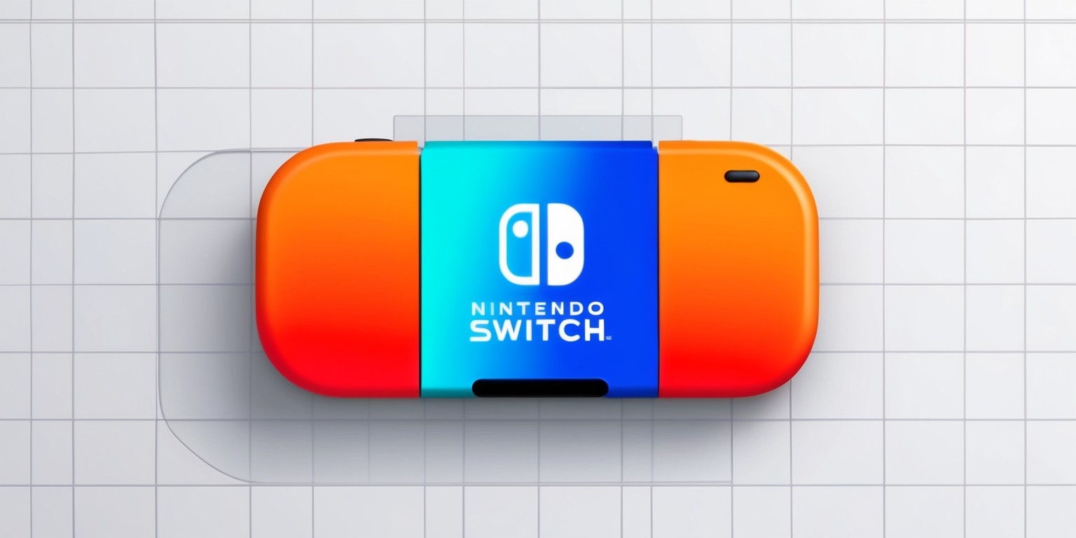 A modern, minimalist digital illustration of a Nintendo Switch app icon on a clean, white background, featuring a stylized, rounded rectangle with a gradient effect transitioning from bright blue to vibrant orange, reminiscent of the Switch's signature color scheme, with the app's logo prominently displayed in the center, perhaps incorporating the Switch's Joy-Con controllers or other recognizable elements, with subtle shading and a slight 3D effect to give the icon depth and visual interest, set against a subtle, grid-like pattern to evoke a sense of digital display, with bold, sans-serif typography and crisp, pixel-perfect edges, inviting the viewer to tap and explore the app's features.