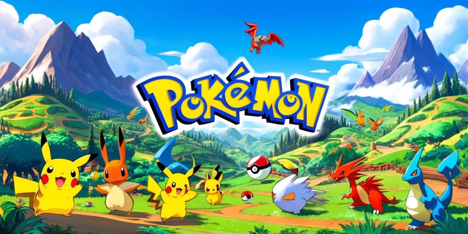 A vibrant and colorful digital illustration of the Pokopia game, featuring a detailed and intricate landscape with rolling hills, lush green forests, and majestic mountains in the background, with a variety of Pokémon roaming freely in the foreground, including a few iconic characters such as Pikachu and Charizard, all set against a bright blue sky with puffy white clouds, with the game's logo prominently displayed in bold, golden font with a futuristic style, and the overall style reminiscent of a fantasy adventure game with a mix of realistic and stylized elements.
