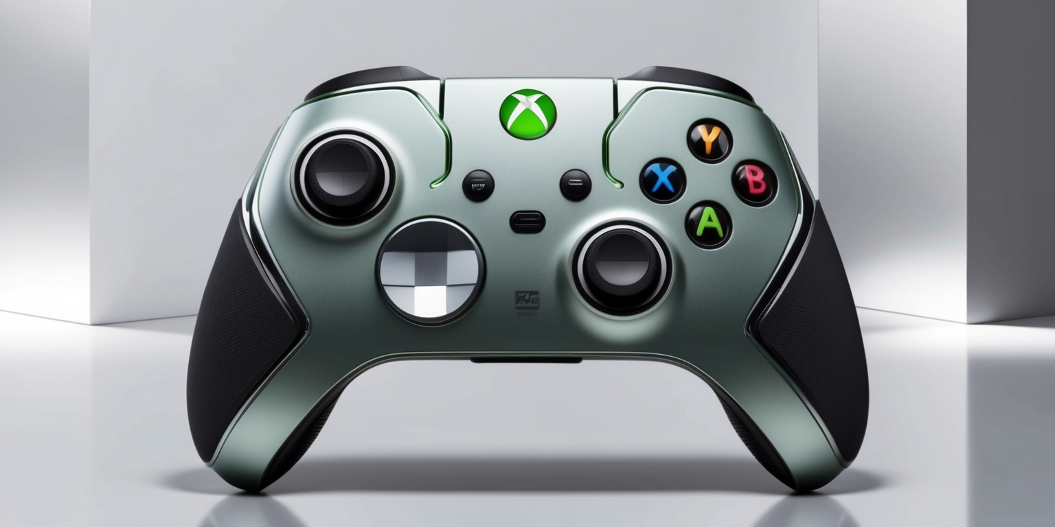 A detailed, high-angle view of a sleek, modern Xbox Elite Series 2 controller, its interlocking components and intricate design elements meticulously rendered, with a subtle sheen on its rubberized grips and a premium, metallic finish on itsThumbsticks and D-pad, set against a clean, neutral background that allows the controller's contours and features to take center stage, with the Xbox logo prominently displayed on the top, its green color vibrant and rich, and the subtle ridges and textures of the controller's surfaces capturing the warmth of the lighting.