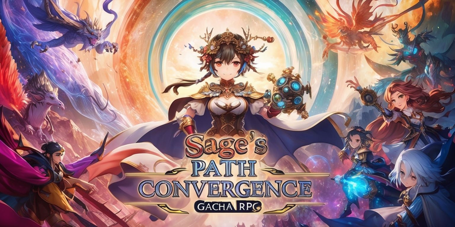 Sage's Path Convergence gacha RPG game, a vibrant and dynamic scene with a mix of fantasy and sci-fi elements, featuring a central character with intricate details and accessories, set against a richly colored backdrop of converging paths and dimensions, with soft warm lighting and a sense of depth and wonder, incorporating Japanese anime-inspired style and aesthetics, with bold lines and delicate textures, and a variety of characters and creatures from different realms and worlds, blending magic and technology in a kaleidoscope of colors and patterns, with a sense of movement and energy, inviting exploration and discovery.