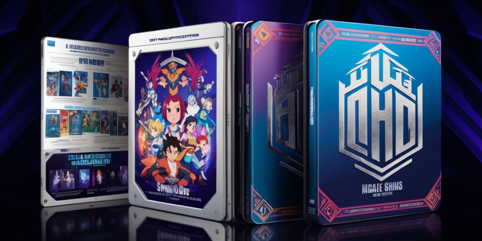 A sleek Blu-ray collectible edition of an animated series with 4K Ultra HD visuals and immersive audio technologies, encased in a collectible steelbook with a vibrant, glossy finish, and intricate packaging that showcases the series' vibrant colors and characters, complete with extensive bonus materials and a blend of technological innovation and artistic craftsmanship, featuring a dramatic layout with bold fonts and colorful graphics, emphasizing the blend of style and functionality to deliver an immersive home viewing experience for both dedicated fans and new audiences, with the steelbook edition proudly displaying the series' logo in a stylized, silver font, against a backdrop of dark blues and purples, evoking a sense of luxury and sophistication.